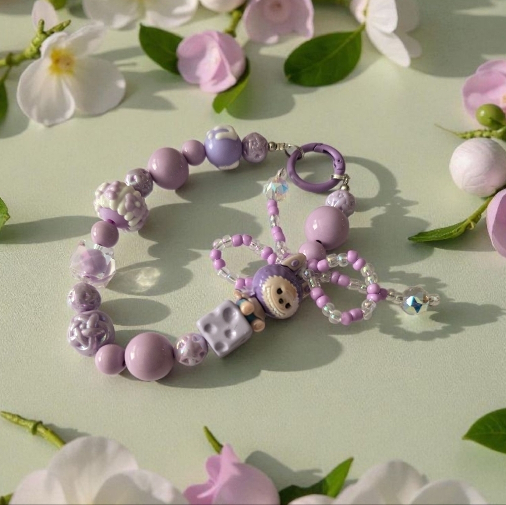 Lavendar-Colored Beaded Phone Charm